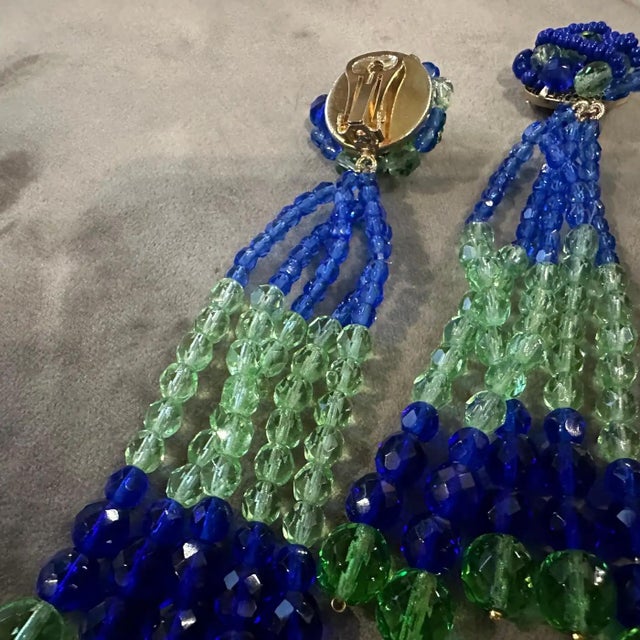 Glass A Pair of 21st Century Coppola E Toppo Blue and Green Crystals Earrings For Sale - Image 7 of 12