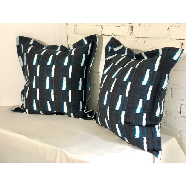 24” Indigo Dyed Linen Pillows by Jim Thompson - a Pair For Sale - Image 9 of 10
