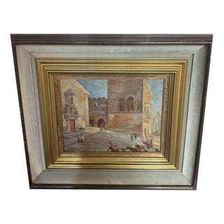 Glimpse of Palazzo Corvaja in Taormina, 1920s, Oil on Wooden Panel For Sale