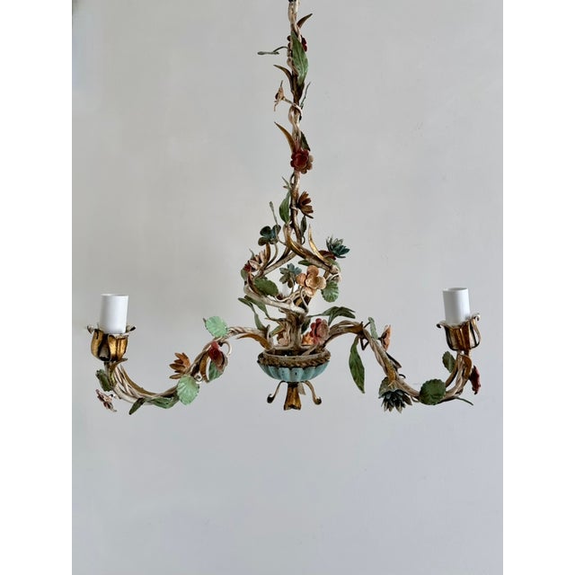 Italian Florentine Tole Chandelier, 1950s For Sale - Image 11 of 18