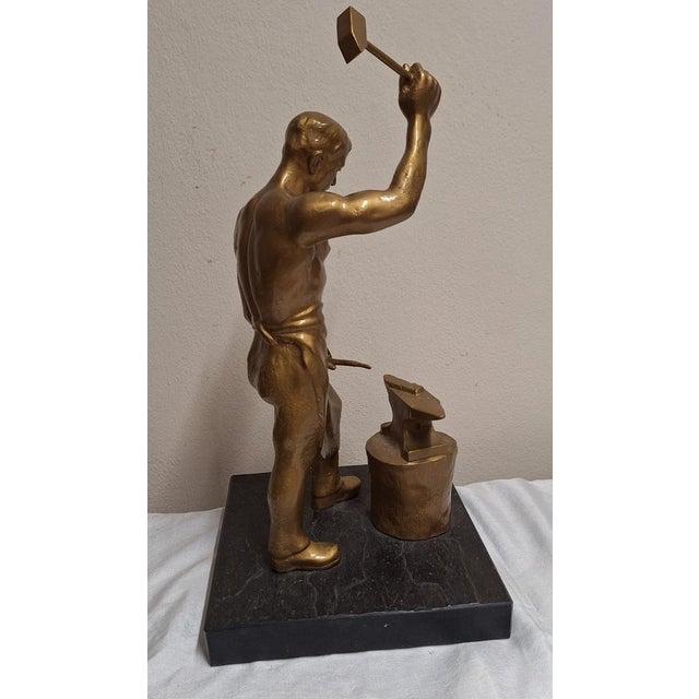 Blacksmith Sculpture Metal on Black Slate Plate, 1920s For Sale - Image 6 of 7