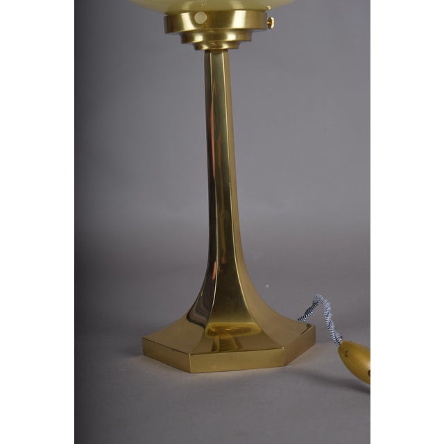 Josef Hoffmann Style Brass Table Lamp, Opaline Glass Shade, Wiener Werkstätte Inspired, Austria / Europe, 1990s For Sale - Image 10 of 13