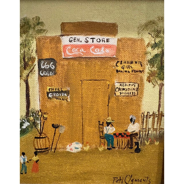 Rustic Vintage Peti Clements Original Outsider Painting of Rural Village Life, Framed For Sale - Image 3 of 3