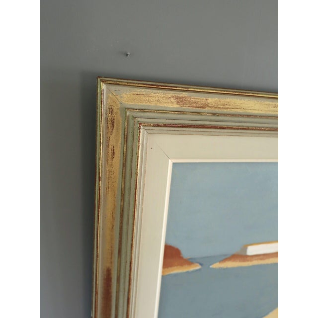 1958 Mid-Century Modern 'Quiet Mooring' Vintage Swedish Coastal Landscape Oil Painting, Framed For Sale - Image 6 of 12