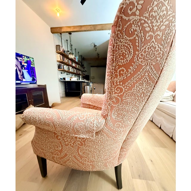 Ethan Allen Ethan Allen Pink & Cream Damask Upholstered Accent Chair For Sale - Image 4 of 7