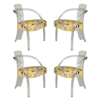 Charles Hollis Jones Lucite Chairs in Dorothy Draper Staffordshire Dog Fabric For Sale