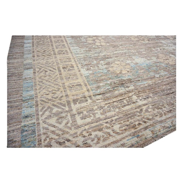 21st Century Turkish Oushak Wool 12x14 Charcoal & Light Blue Handmade Area Rug #1144086 For Sale - Image 9 of 11