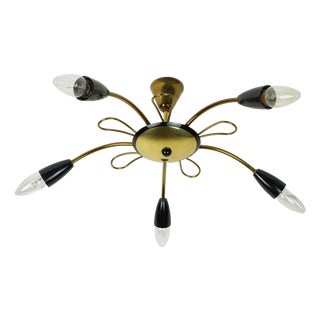 Mid-Century Sputnik Spider Ceiling Lamp in Brass, Metal and Plastic, 1950s For Sale