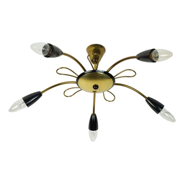 Mid-Century Sputnik Spider Ceiling Lamp in Brass, Metal and Plastic, 1950s For Sale