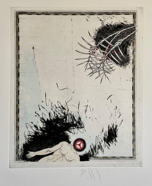 Donald Saff, Large Donald Saff Surrealist Pop Art Aquatint Etching Action Figure Gearhead, 1980