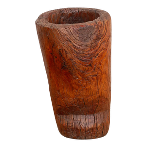 19th Century Rustic Antique Chinese Mortar, Carved Wood Planter