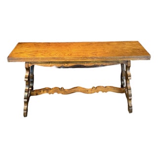 French Console Table or Dining Table With Carved Trestle Base and Folding Top For Sale