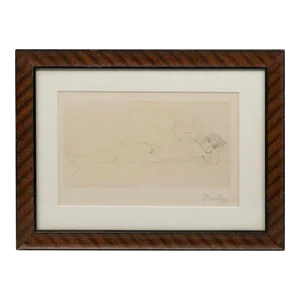 Jeanne Bardey Reclining Nude Etching Framed With Glass 19th Century