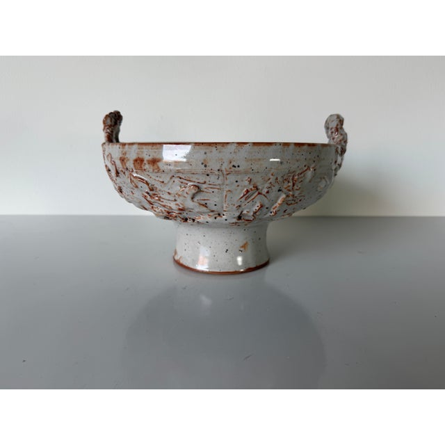 1990's Vintage Organic Handmade Studio Pottery Pedestal Bowl, Signed For Sale - Image 9 of 12