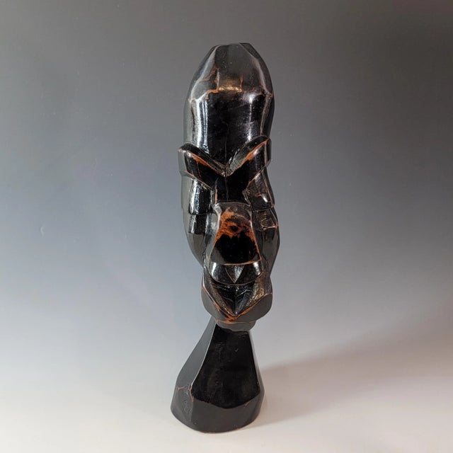 Abstract Hand Carved Ebony Wood Bust Sculpture, African Tribal Brutalist Modern For Sale In San Francisco - Image 6 of 11
