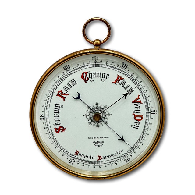 Fine Quality Large Antique Wall Mount Brass, Beveled Glass & Porcelain Dial Barometer by Short & Mason in London For Sale - Image 14 of 18