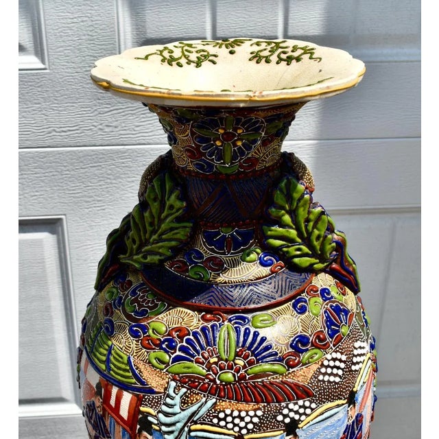 Ceramic Antique Japanese Moriage Satsuma Large Size Vase For Sale - Image 7 of 12