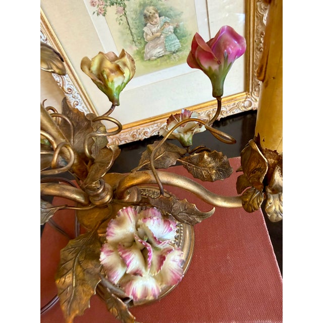 Mid 19th Century Antique French Gilt Floral Candelabra Table Lamp For Sale - Image 5 of 16