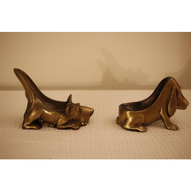 1930s Ronson Solid Brass Dog Pipe Rests - Scottie & Hound - Pair For Sale - Image 15 of 18