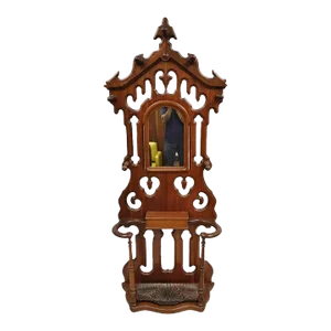 Antique Eastlake Victorian Walnut Coat Hall Tree Umbrella Stand With Mirror