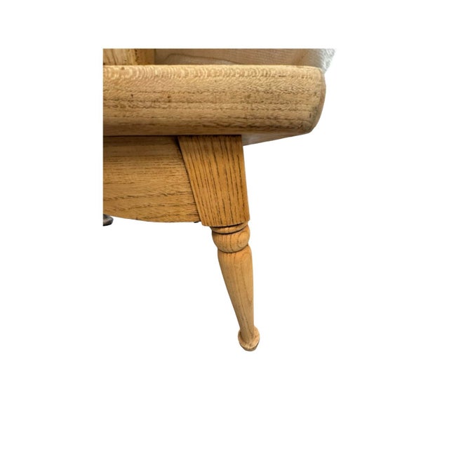 Late 18th Century Gustavian Style Oak Spindle Settee With Scrolled Arms, Linen Cushion For Sale - Image 4 of 6