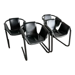 1970s Black Vinyl on Black Metal Zermatt Tubular Sling Chairs Vecta