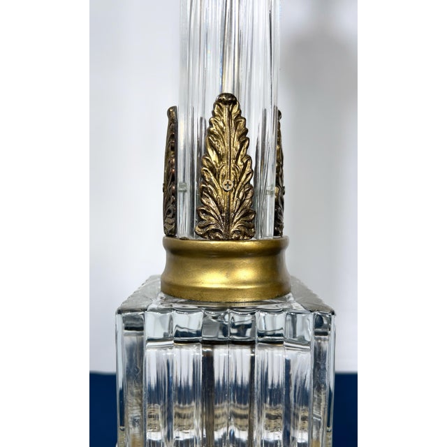 1950s Monumental 35" Paul Hanson Neoclassical Fluted Crystal & Brass Column Lamp For Sale - Image 10 of 12