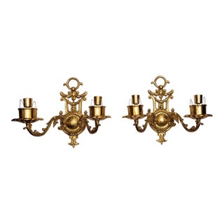 Pair of Regency Cast Brass Two-Candle Wall Sconces For Sale