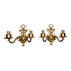 Pair of Regency Cast Brass Two-Candle Wall Sconces