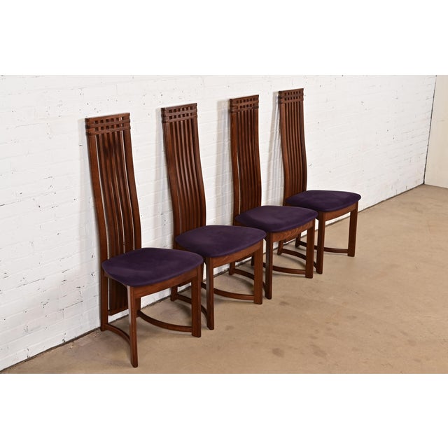 Charles Rennie Mackintosh Frank Lloyd Wright Style Arts & Crafts High Back Dining Chairs, Set of Four For Sale - Image 4 of 14