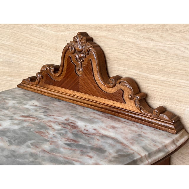 Brown French Pair of Nightstand Tables With Crest & Carved Drawer and Cabriole Legs For Sale - Image 8 of 10