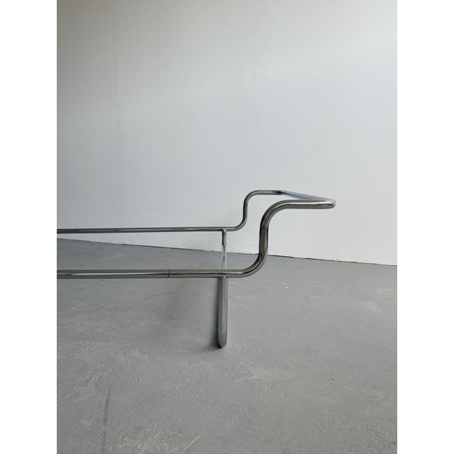 A stylish, chrome-plated Bauhaus-style bed frame from the 1970s. It comes from Sweden. Its minimalist, modern form fits...