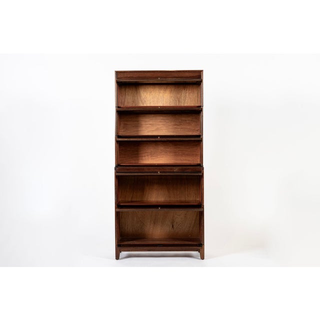 Antique English Tall Stepback Oak Wood Barrister Bookcase Cabinet For Sale - Image 4 of 11