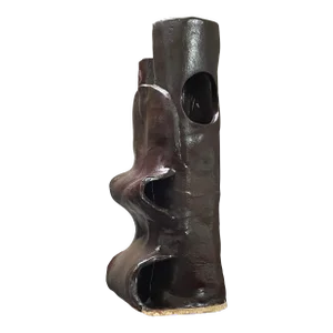 1980s Vintage Brutalist Double Mouthed Glazed Stoneware Ikebana Vase, Signed