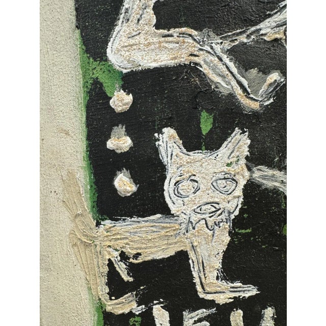 Modern Art Brut, Oil and Sand on Canvas, 1968, Signed Jeune Eve For Sale - Image 3 of 12