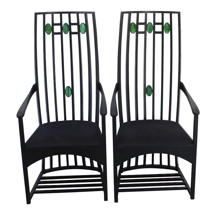 1970s Charles Rennie Mackintosh Style for Cassina Arm Chairs a Pair