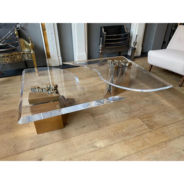 Large Coffee Table in Brass and Acrylic Glass, 1970s, Set of 2 For Sale - Image 3 of 18