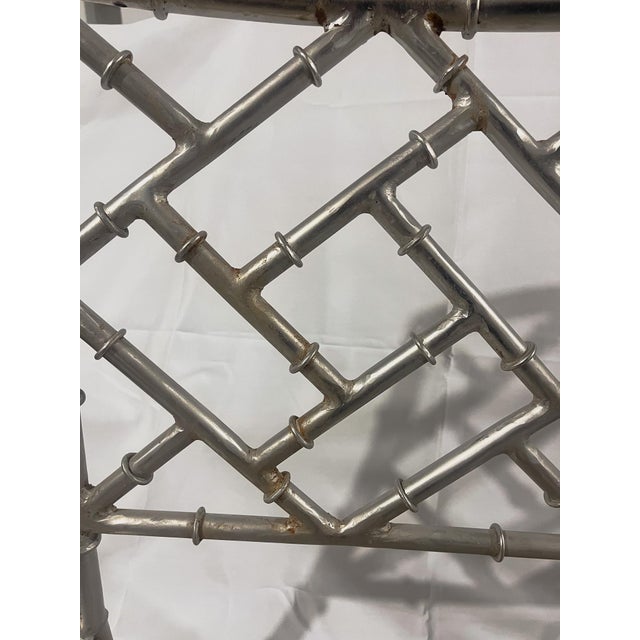 Set of 4 Mid 20th Century Silver Metal Faux Chippendale Bamboo Chairs For Sale In New York - Image 6 of 11