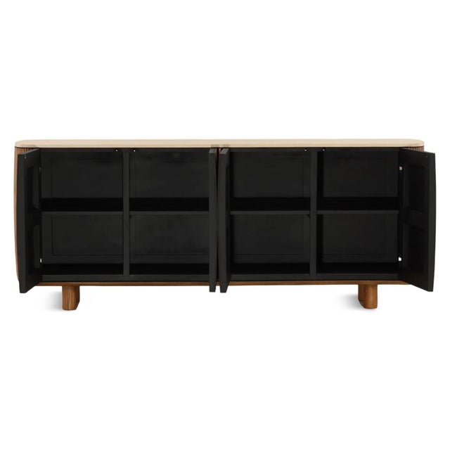 Contemporary Slatted Teak Rounded Sideboard Credenza For Sale - Image 3 of 7