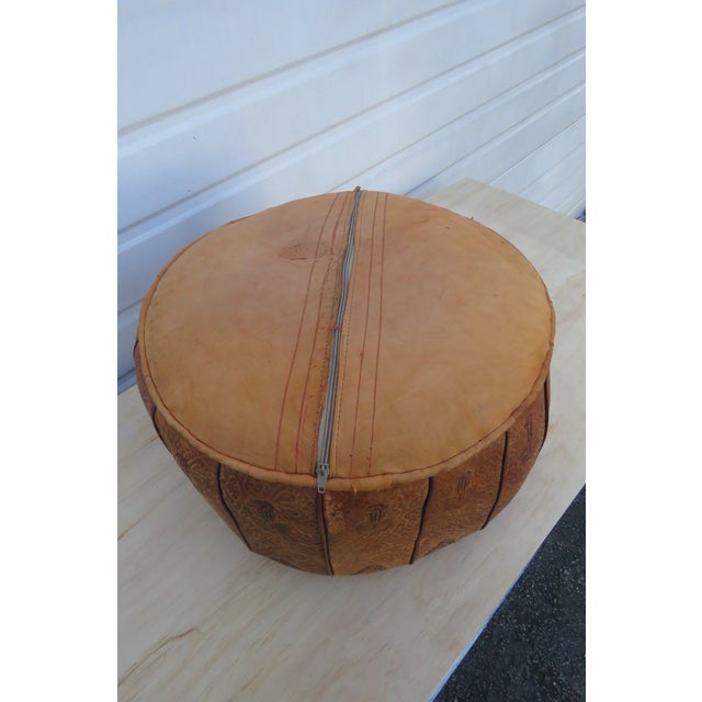 Mid Century Modern Round Leather Pouf Ottoman Footstool Chairish