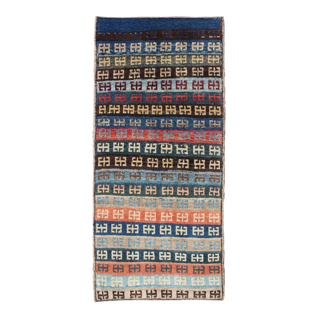 Mid 20th Century Vintage Turkish Tulu Rug With a Modern Striped With Tribal Design For Sale