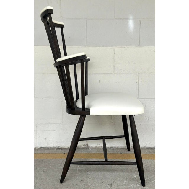Wood Revelation Modern White Leather Windsor Low Country Dining Chairs Set of 4 For Sale - Image 7 of 7