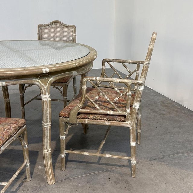 Vintage Dining Set in Faux Bamboo with Fabric, 1980s, Set of 5 For Sale - Image 11 of 16