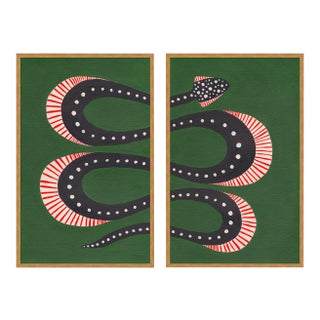 Zucchini the Snake by Willa Heart in Gold Framed Paper, Large Art Print For Sale