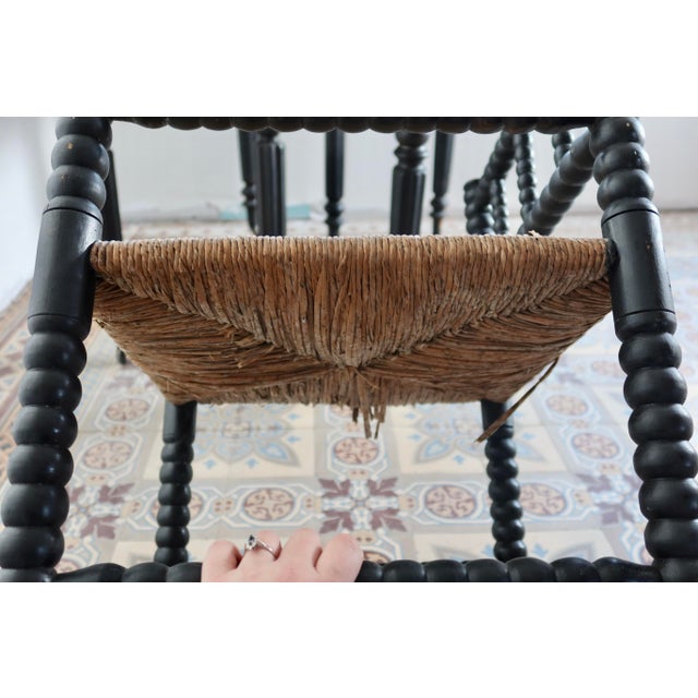 Vintage Corner Chair in Black Turned Wood with Straw Seat, 1970s For Sale - Image 10 of 11