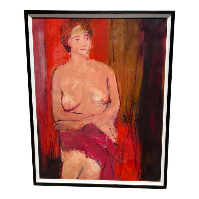 Late 20th Century Vintage Fauvist Portrait Painting of a Nude Woman, Framed For Sale