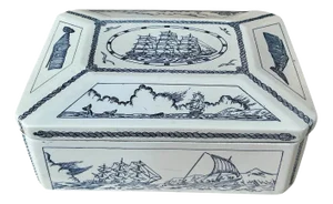 Vintage Faux Scrimshaw Beatrice Whaleship Trinket Jewelry Box Made in Great Britain