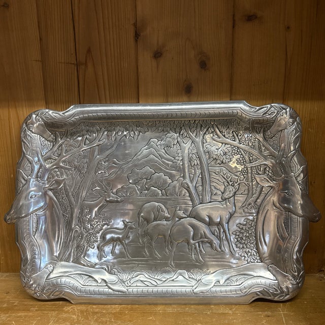 Forest Deer Pewter Serving Tray, Vintage Arthur Court For Sale - Image 6 of 9