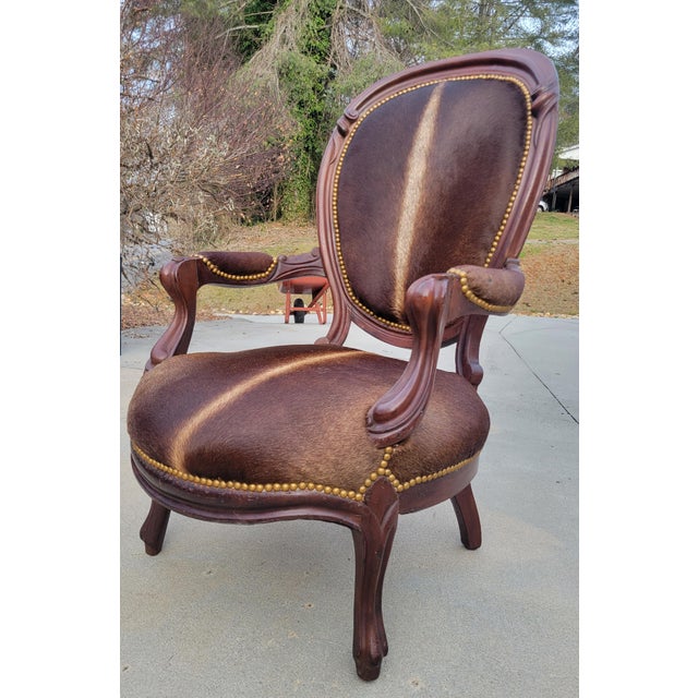 Wood Early 20th Century Louis XVI Oval Back Chair With New Cowhide Upholstery For Sale - Image 7 of 18