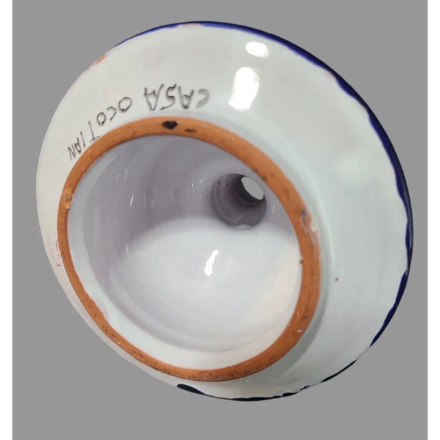 Late 20th Century Vintage Hand Painted Colorful Terra-Cotta Mexican Talavera Chamber Candle Stick For Sale - Image 5 of 8